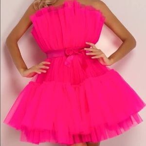 Shein pink tulle bubblegum strapless dress SZ L